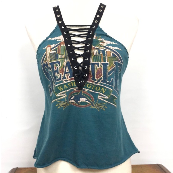 Vintage Tops - Vintage Seattle Washington Repurposed Tank Top